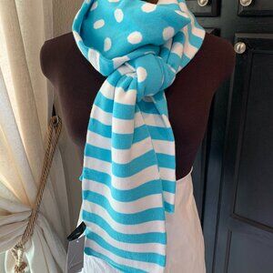 NWT Lane Bryant Blue White Reversible Knit Scarf Polka Dots & Stripes